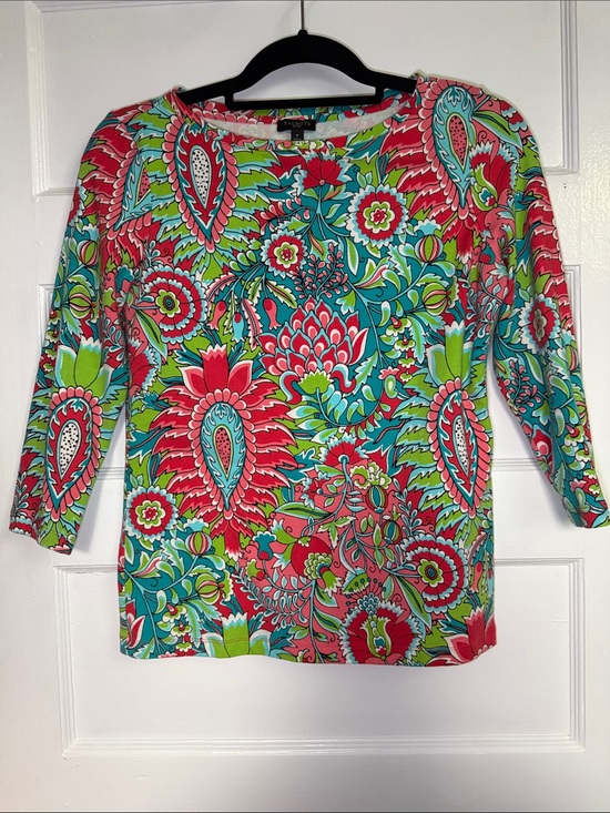 Talbots Tops - Talbots Vibrant Coral & Teal Floral Paisley Scoop-Neck‎ Top Size Petite